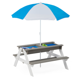 3-in-1 Outdoor Wooden Picnic Table For Kids With Umbrella