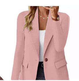 Polyester Autumn Long Sleeve Solid Color Cardigan Small Suit Jacket For Women (Option: Pink-S)