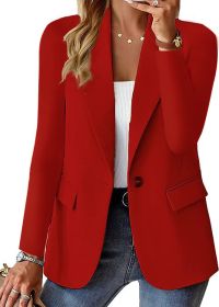 Polyester Autumn Long Sleeve Solid Color Cardigan Small Suit Jacket For Women (Option: Red-3XL)