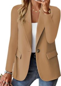 Polyester Autumn Long Sleeve Solid Color Cardigan Small Suit Jacket For Women (Option: Khaki-S)