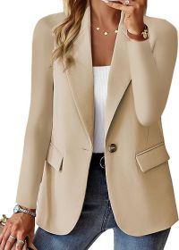 Polyester Autumn Long Sleeve Solid Color Cardigan Small Suit Jacket For Women (Option: Apricot-M)